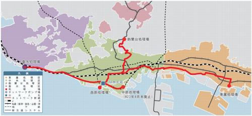 神戸市下水道ネットワークシステムの平面図（資料：神戸市）